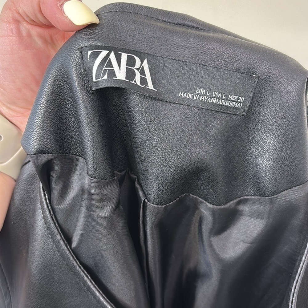 ZARA Faux Leather Zipper Bomber Jacket Size Large - Picture 8 of 9